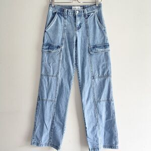 Refuge Denim Cargo Wide Leg Jeans Size 1 Baggy Y2K Light Blue Wash Pockets
